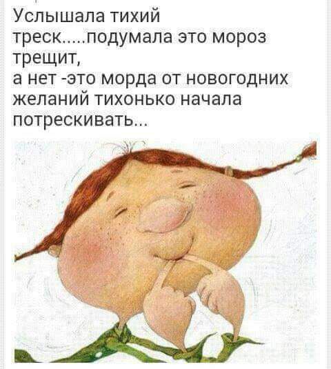 Услышала тихий треск подумала это мороз трещит а нет это морда от новогодних желаний тихонько начала ПОТРЕСКИВЭТЬ