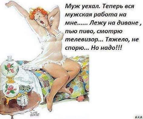 Муж уехал Теперь вы мужккая работа на мне Лежу на диване пью пиво смотрю телешзор Тяжело не спорю Но надо