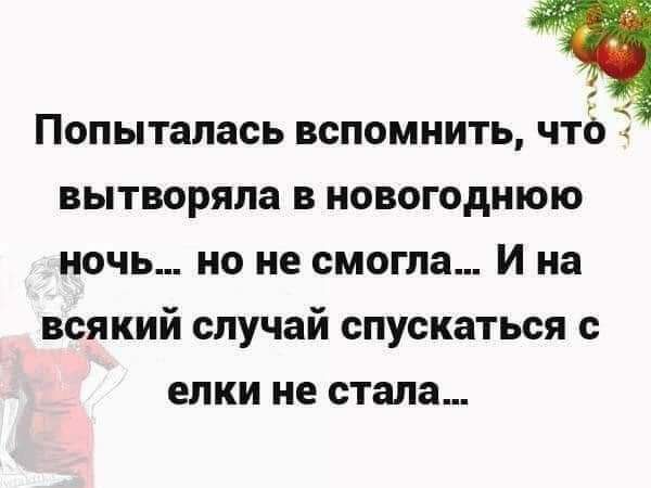 ч Попыталась вспомнить что вытворяпа в новогоднюю ночь но не смогла и на всякий случай спускаться елки не стала