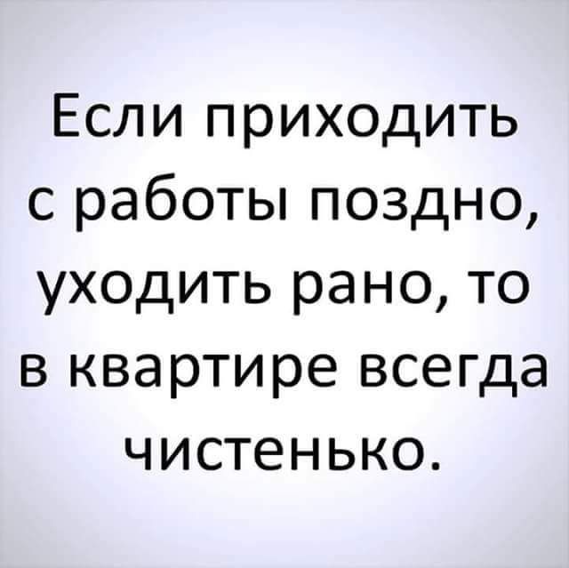 Если приходить с работы поздно уходить рано то в квартире всегда чистенько