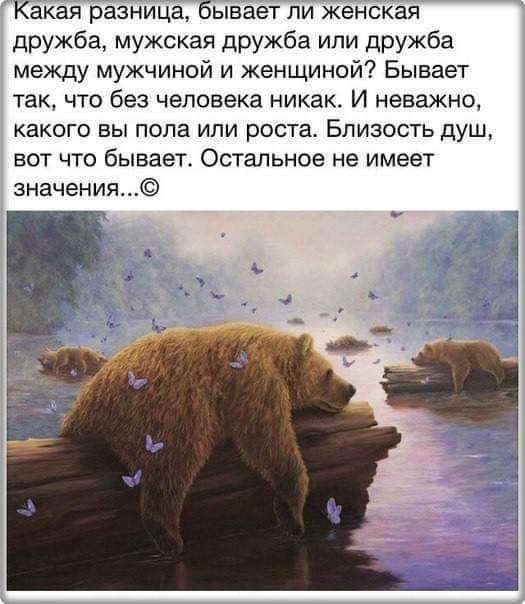 Какая разница бывает ли женская дружба мужская дружба или дружба между мужчиной и женщиной Бывает так что без человека никак И неважно какого вы пола или роста Близость душ вот что бывает Остальное не имеет значения