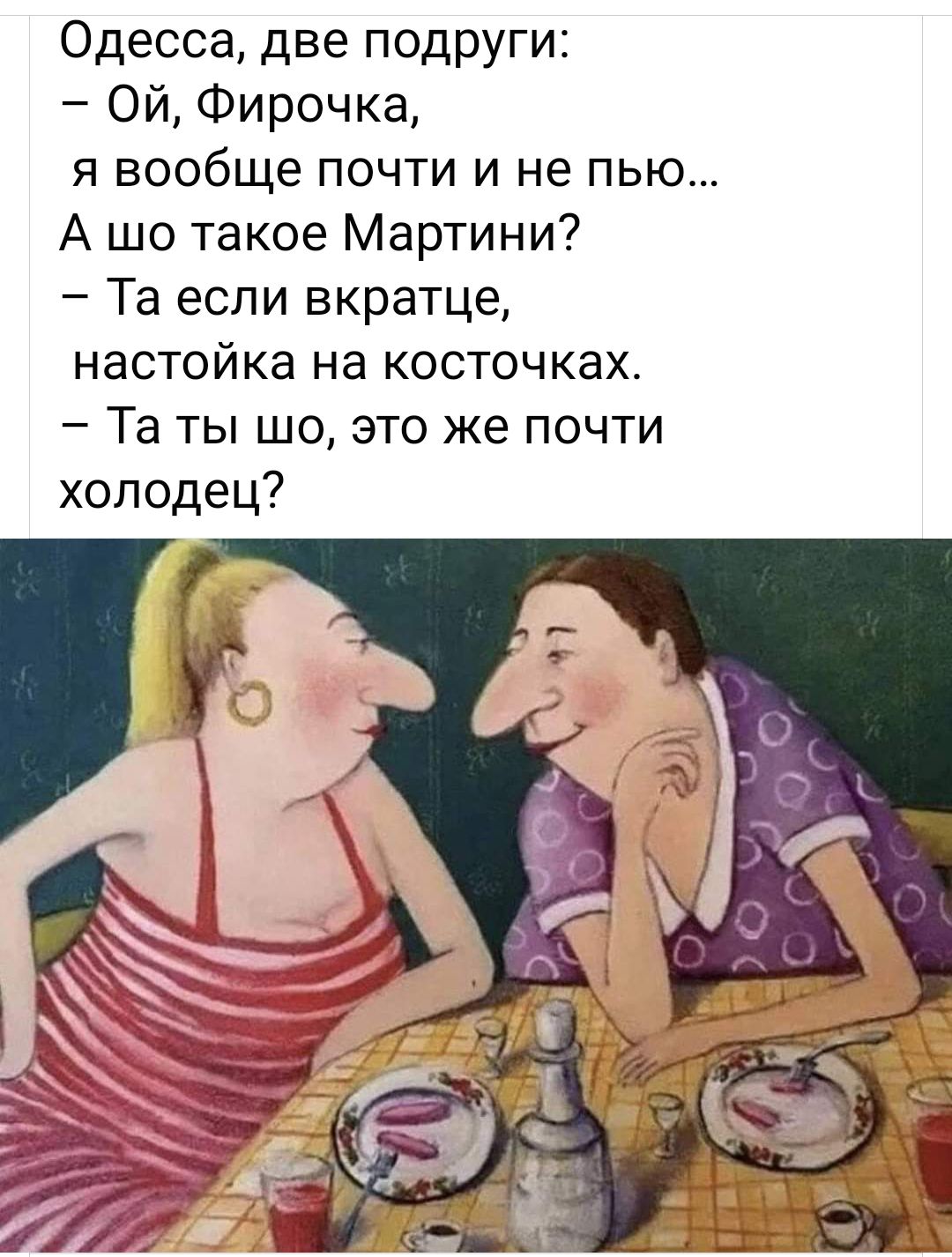 Одесса две подруги Ой Фирочка я вообще почти и не пью А шо такое Мартини Та если вкратце настойка на косточках Та ты шо это же почти холодец