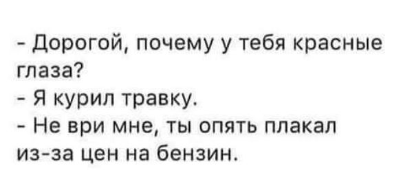 Дорогой почему у тебя красные глаза Я курил травку Не ври мне ты опять плакал изза цен на бензин