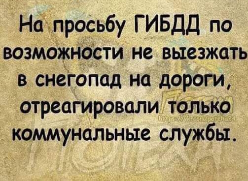 Нфпросьбу ГИБДД по возможнгэсти не выезжать в снегопад на д9роги отреагировали тблько коммунальные службы