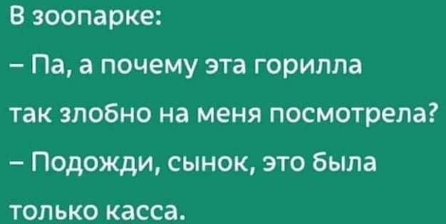 В зоопарке Па а почему эта горилла так злобно на меня посмотрела Подожди сынок это была ТОП ЬКО касса