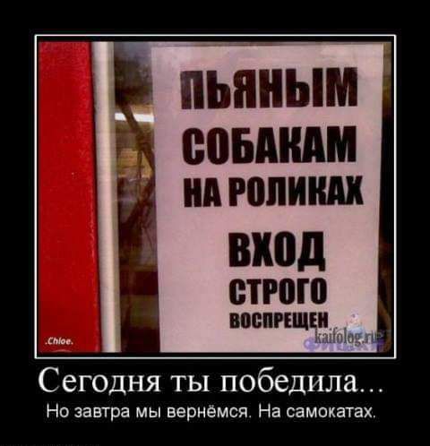 пьяным сопит нп гопиш вход строю восппппи Сегодня ты победила Но завтра мы вернемся На самокаты