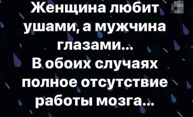 Женщина любит ушами а мужчина глазами В обоих случаях полное отсутствие работы мозга