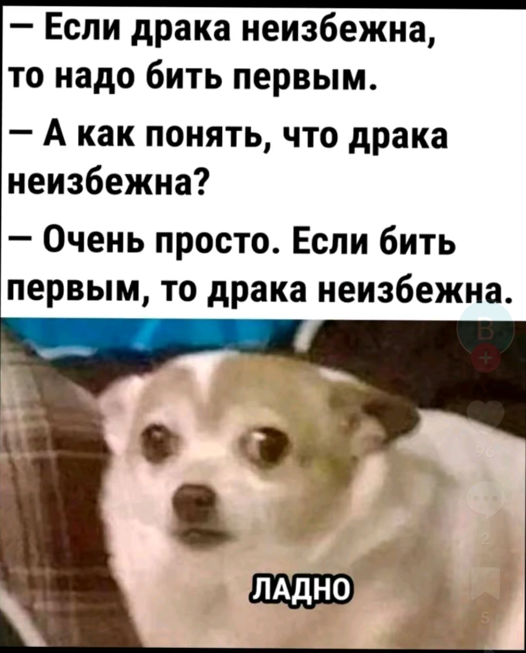 Если драка неизбежна то надо бить первым А как понять что драка неизбежна Очень просто Если бить первым то драка неизбежна