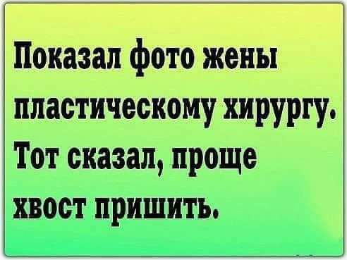 Показал фото жены пластическому хирургу Тот сказал проще ХВОСТ пришить