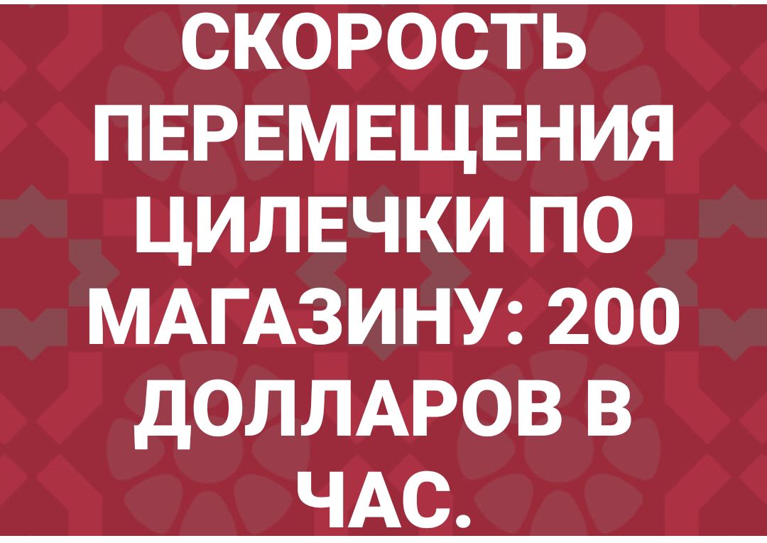 СКОРОСТЬ ПЕРЕМЕЩЕНИЯ ЦИЛЕЧКИ ПО МАГАЗИНУ 200 дОЛЛАРОВ В ЧАС