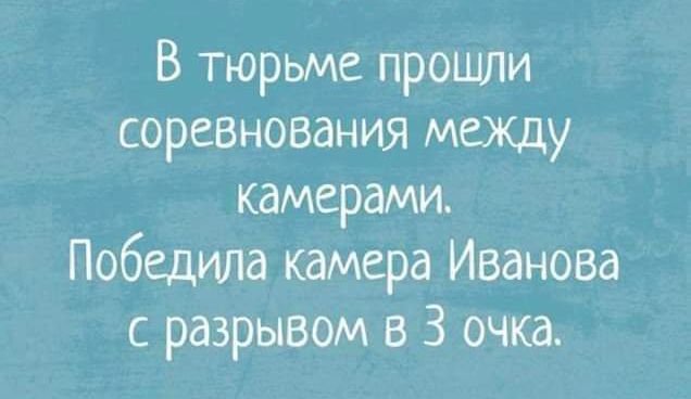 В тюрьме прОЩЛИ сорванования между камерами Победила камера Иванова с разрывом в 3 очка