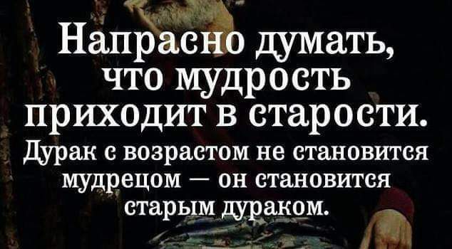 НгіпЪаеЁ думать что мудрость приходит в старости Дурак с возрастом не становится мудрецом он становится старым дураком _ я