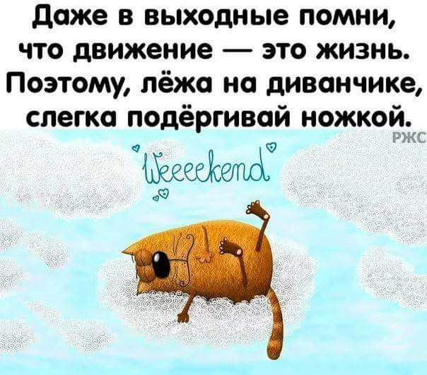 даже в выходные помни что движение это жизнь Поэтому лёжа на диванчике слегка подёргивай ножкой Щ