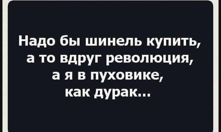 Надо бы шинель купить а то вдруг революция а я в пуховике как дурак