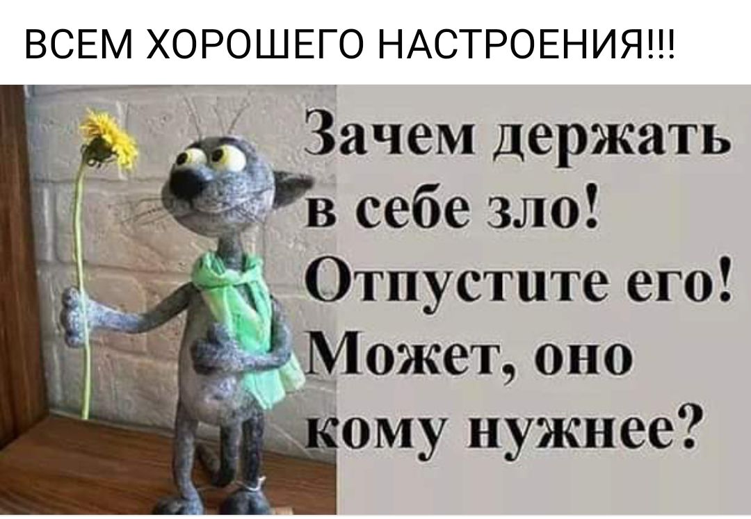 ВСЕМ ХОРОШЕГО НАСТРОЕНИЯ 13 Зачем держать _ ів себе зло Отпустите его М0жет оно ому нужнее