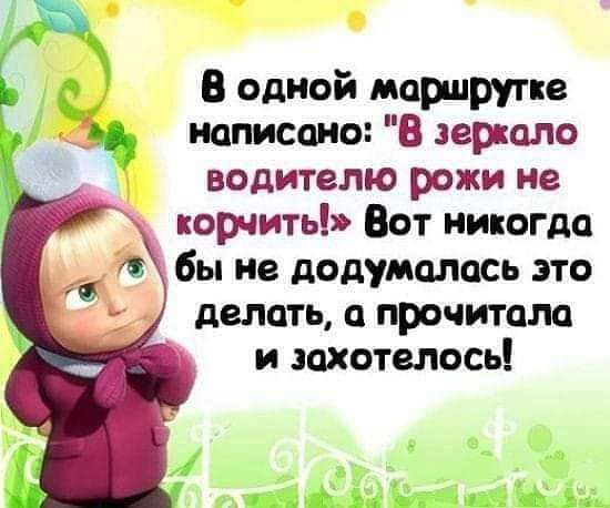 В одной марпруткв написано в зеркало водителю рожи нв корчить Вот иияогда бы не додумалась это делать а прочитала и захотелось птиц гд 11