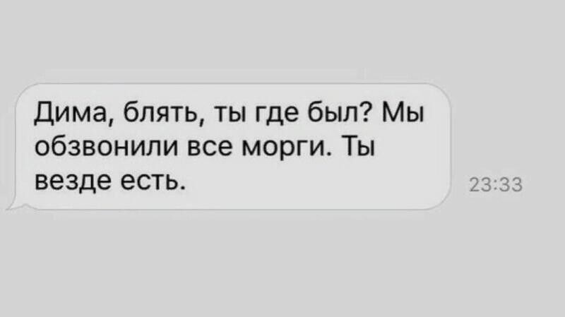 дима блять ты где был Мы обзвонили все морги Ты везде есть