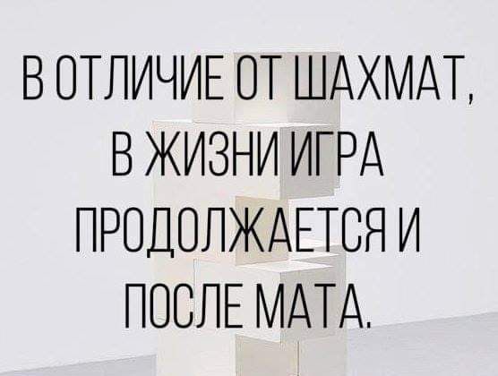 В ОТЛИЧИЕ ОТ ШАХМАТ В ЖИЗНИ ИГРА ПРОДОЛЖАЕТСЯ И ПОСЛЕ МАТА