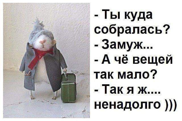 Ты куда 31 собралась Замуж А чё вещей так мало Так я ж