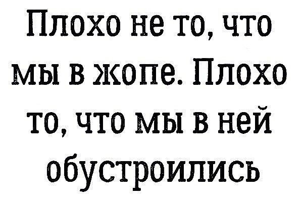 Плохо не то что мы в жопе Плохо то что мы в ней обустроились