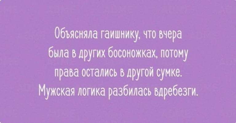 Объясняла гаишнику что вчера была в других босоножках потому права остались в другой сумке Мужская логика разбилась вдребезги