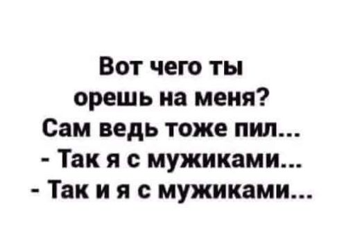 Вот чего ты орешь на меня Сам ведь тоже пил Так я с мужиками Так и я с мужиками