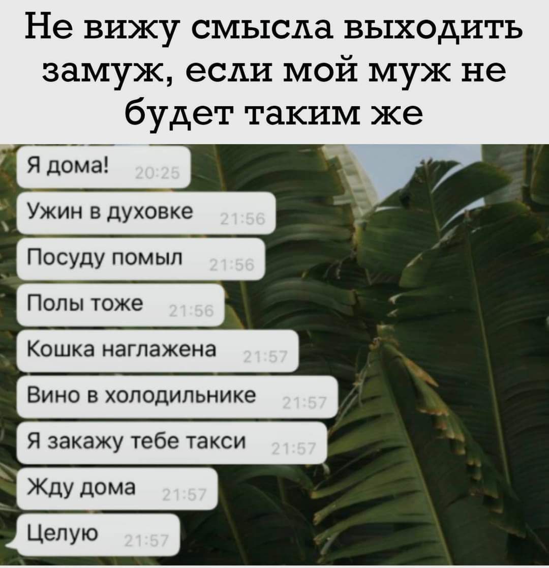 Не вижу смысла выходить замуж если мой муж не будет таким же Ужин в духовке Посуду помыл Попы тоже