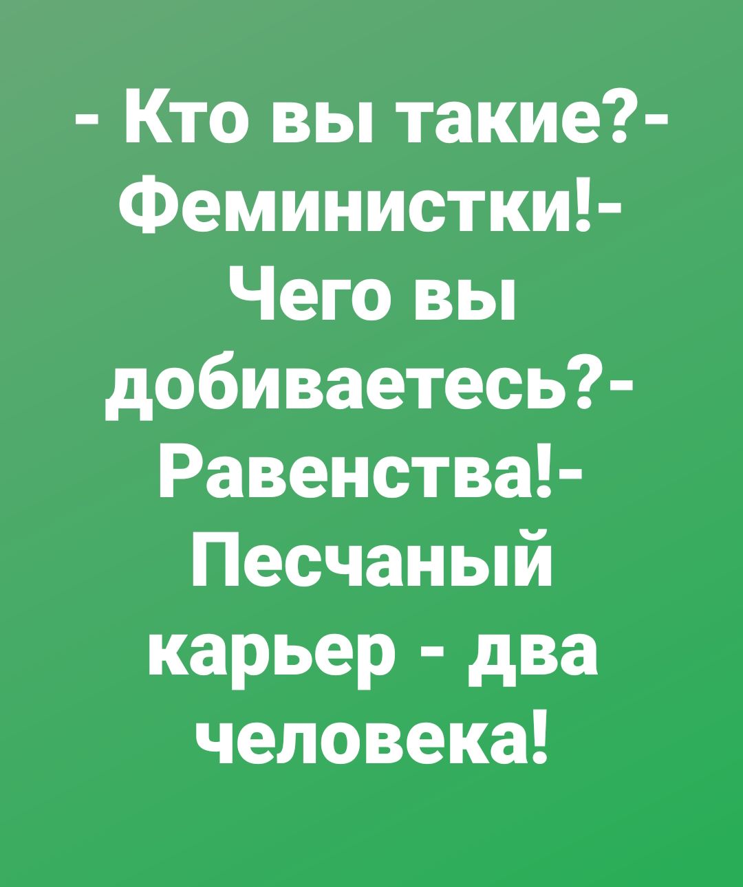 Кто вы такие Феминистки Чего вы добиваетесь Равенства Песчаный карьер два человека