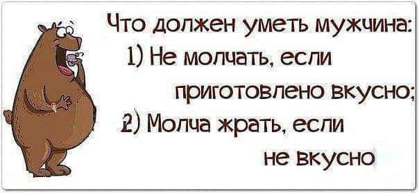 Что должен уметъ мужчина 1 Не молчать если приготовлено вкусно Р Молча жрать если не вкусно