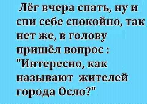 Лёг вчера спать ну и спи себе спокойно так нет же В голову пришёл вопрос Интересно как называют жителей города Осло