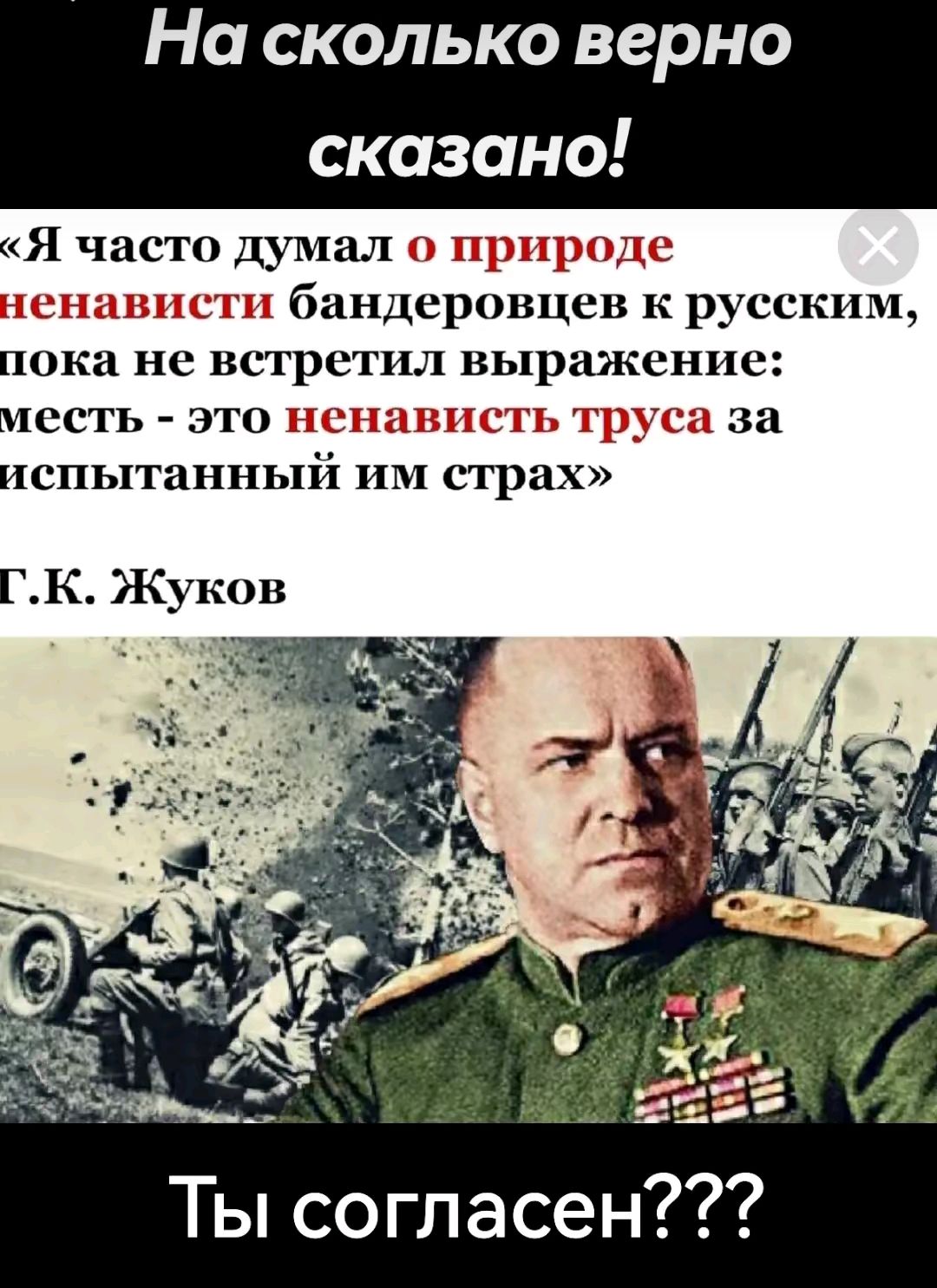 На сколько верно сказано Я часто думал т 1 бандеровцевкрусским пока не вс1ретил выражение месть это г за испытанный им страх ГК Жуков Ты согласен