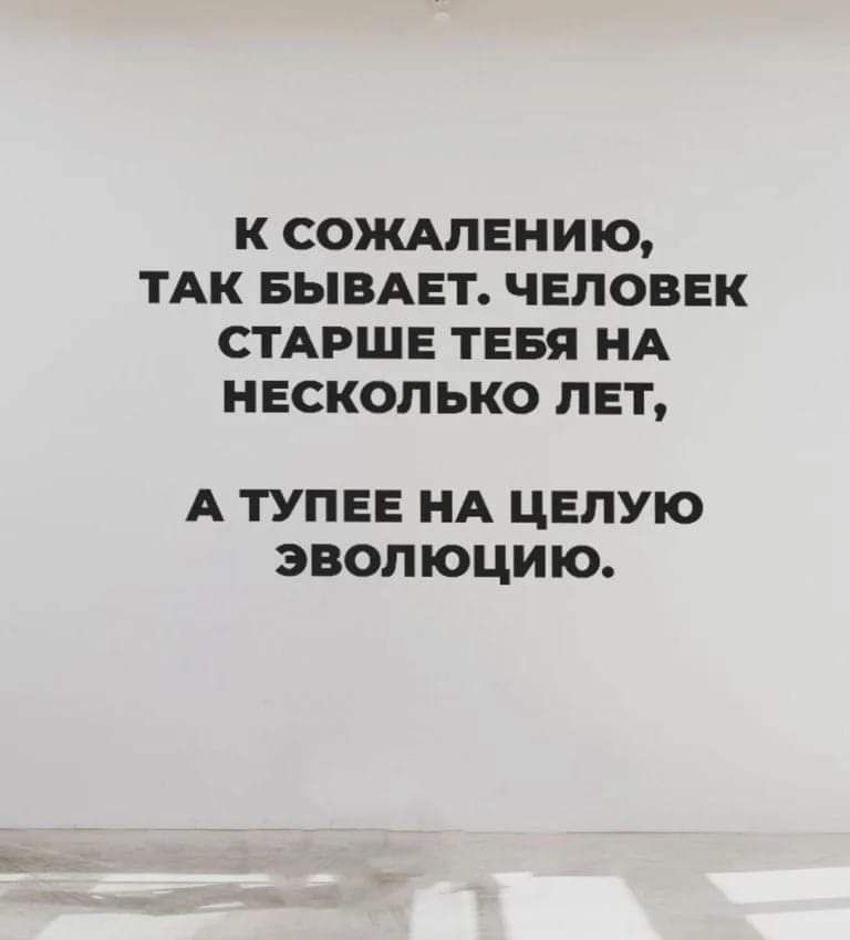 К СОЖАЛЕНИЮ ТАК БЫВАЕТ ЧЕЛОВЕК СТАРШЕ ТЕБЯ НА НЕСКОЛЬКО ЛЕТ А ТУПЕЕ НА ЦЕЛУЮ ЭВОЛЮЦИИ