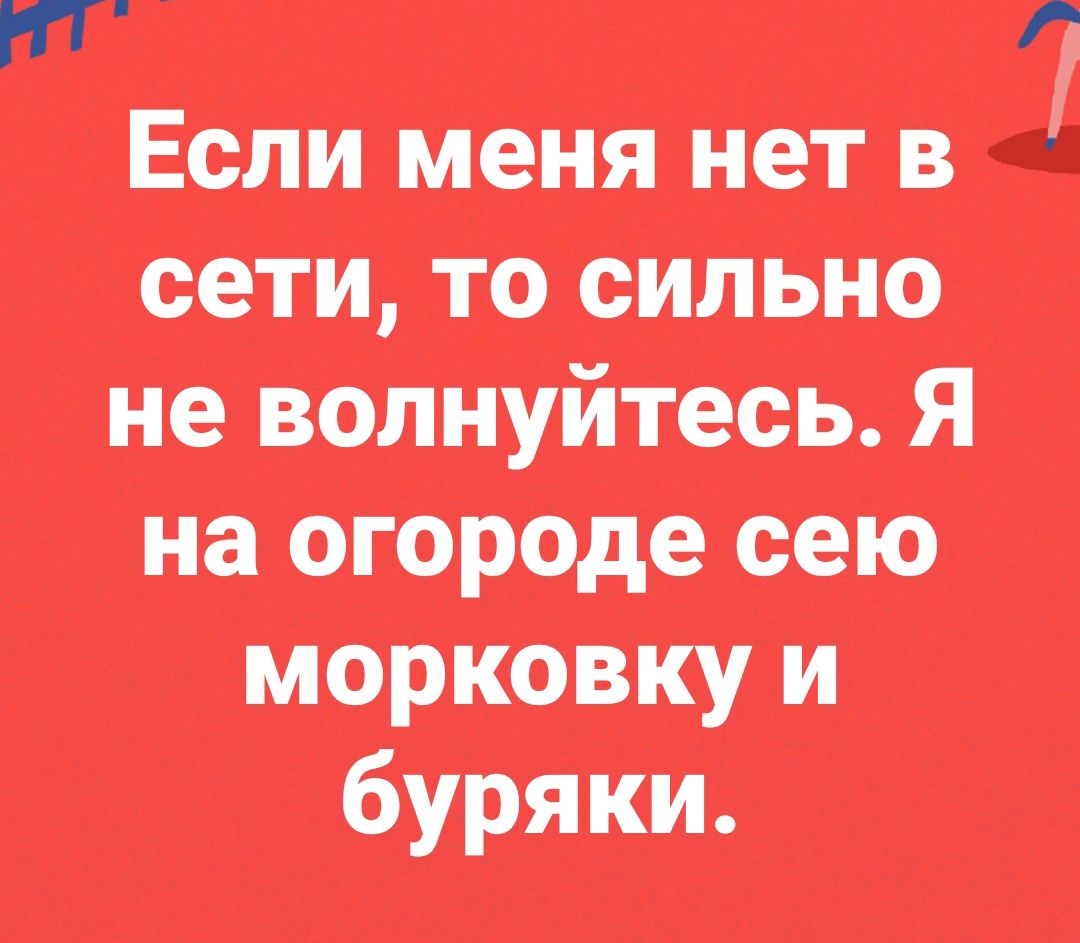 Если меня нет в сети то сильно не волнуйтесь Я на огороде сею морковку и буряки