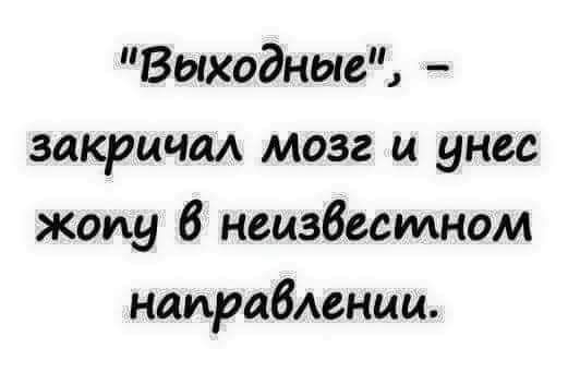 Выходные закричал мозг и унес жопу 6 неизбесмном направлении