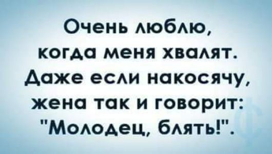 Очень Аюбю когда меня хвадят даже есди накосячу жена так и говорит Мододец быть