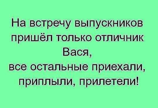 На встречу выпускников пришёл только отличник Вася все остальные приехали приплыли прилетели