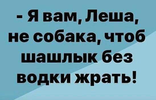 Я вам Леша не собака чтоб шашлык без водки жрать