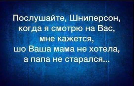 Послушайте Шниперсон когда я ёмбтрю на Вас мне кажется шо ВЁіца ана не хотела а папа не старался