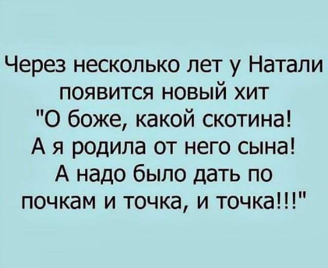 Через несколько лет у Натали появится новый хит О боже какой скотина А я родила от него сына А надо было дать по почкам и точка и точка