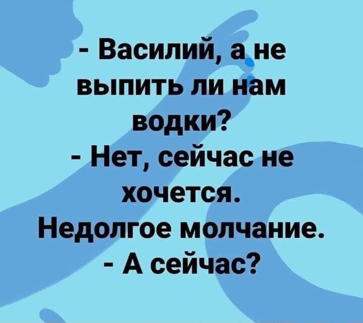 Василий а_не выпить ли нам водки Нет сейчас не хочется Недолгое молчание А сейчас