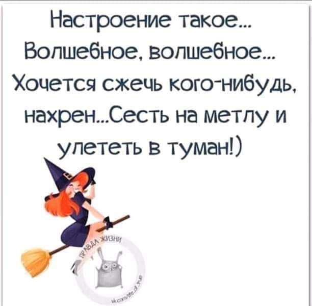 Настроение такое Волшебное волшебное Хочется сжечь кого нибудь нахренСесть на метпу и улететь в туман