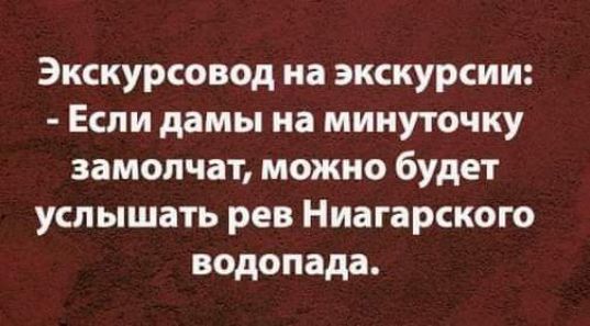 Экскурсовод на экскурсии Если дамы иа минуточку замолчат можно будет услышать рев Ниагарского водопада