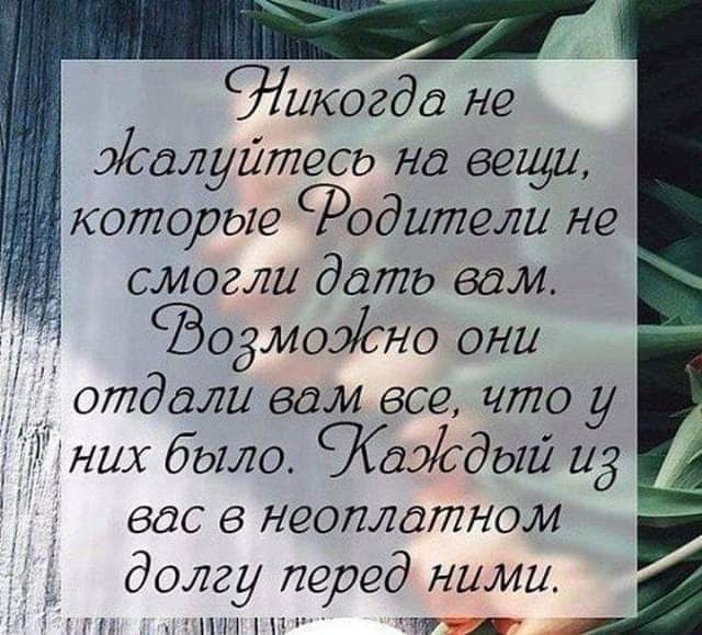 Никогда не Жалуйтесь на вещи которые Родителиг не смогли дать вам Водмоэсно они отдали вам все чтоу них было 9679166011215 вас неоплдтном долгу перед ними 1 ПНП