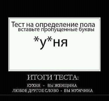 Тест на определениеёюпа вставьте пропущенные УНЯ КВЫ ИТОГ Н Т ЕСТА КУХНЯ НЫНШНЩННА ППГЮЬДЕУГ ШТ НЫ МУЖЧИНА