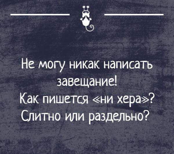 __ Не могу никак написать завещание Как пишется ни хера Отитно или раздельно