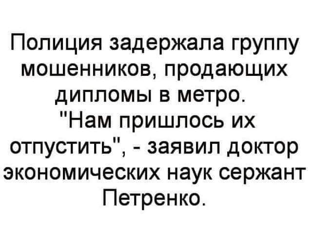 Полиция задержала группу мошенников продающих дипломы в метро Нам пришлось их отпустить заявил доктор экономических наук сержант Петренко