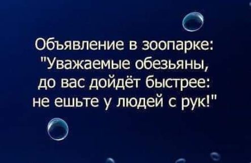 С Объявление в зоопарке Уважаемые обезьяны до вас дойдёт бысгрее не ешьте у людей с рук 0