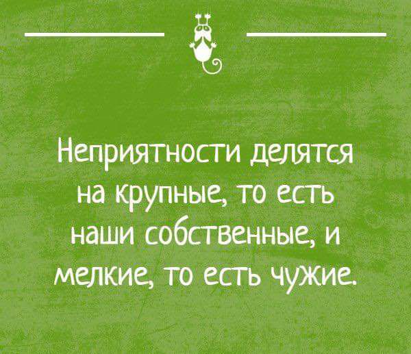 __ Неприятности делятся на крупные то есгь наши собственные и мелкие то есгь чужие