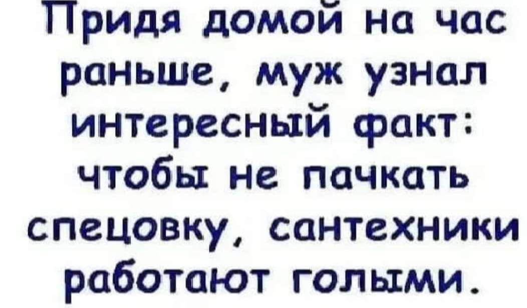 Придя домой на час раньше муж узнал интересный факт чтобы не пачкать спецовку сантехники работают голыми