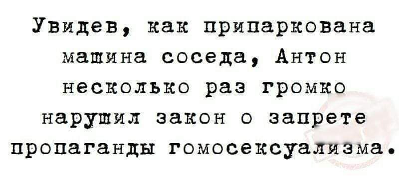 Увядев как припаркована машина соседа Антон несколько раз громко нарушил закон О запрете пропаганды гомосексуализма